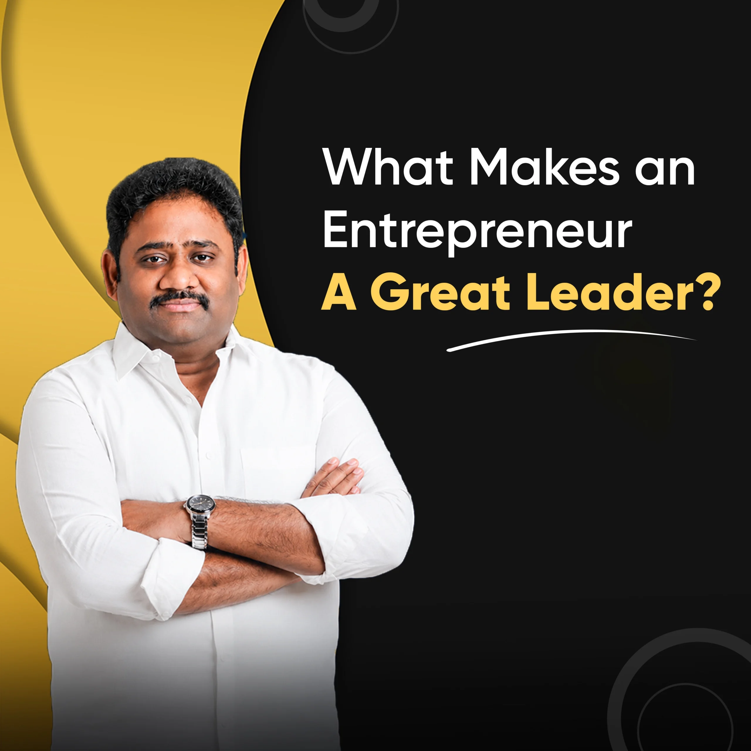Successful entrepreneur demonstrating key leadership traits including vision, innovation, strategic decision-making, resilience, team building, and business growth.